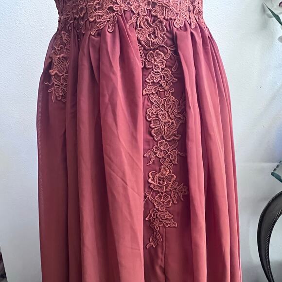 NWT Women's Copper Lace Off-Shoulder High Slit Prom Bridesmaid Dress Size S - Picture 6 of 10